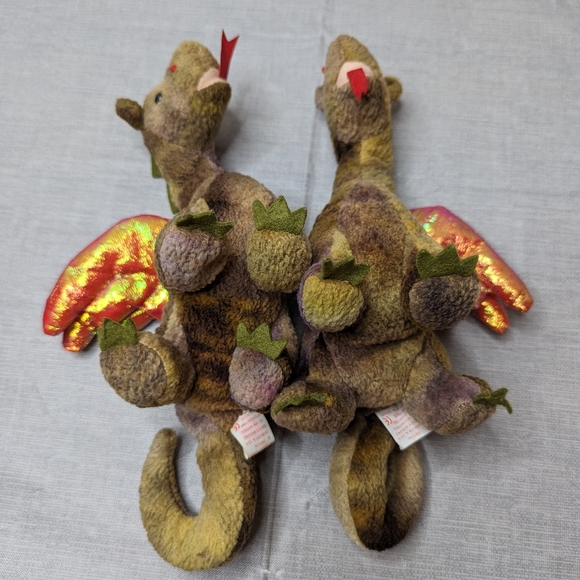 1998 Vintage TY Scorch Green Purple Dragon Plush Toy Beanie Babies Lot Of 2 toys - Picture 14 of 16